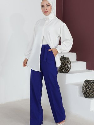 Saks Kemerli Bol Paça Pantolon Saks Kemerli Bol Paça Pantolon