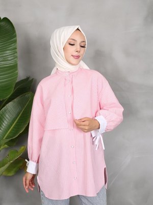 Pembe Çizgili Önü Allerli Tunik