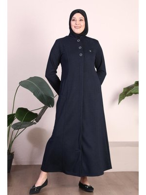 Lacivert Kadin Büyük Beden Düğmeli Pardesü