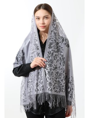 Gri Püsküllü Tül Şal Mevlüt Örtüsü Gri Püsküllü Tül Şal Mevlüt Örtüsü