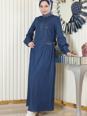 Koyu Kot Fermuar Detaylı Mavi Spor Elbise