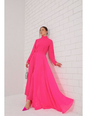 Fuşya Şifon Detaylı Tulum