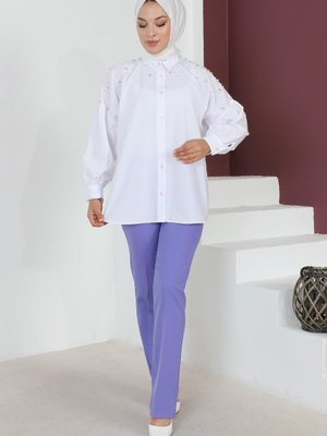 Lila Çizgi Detaylı Pantolon Lila Çizgi Detaylı Pantolon