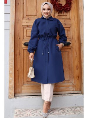 İndigo Gizli Patlı Trençkot İndigo Gizli Patlı Trençkot