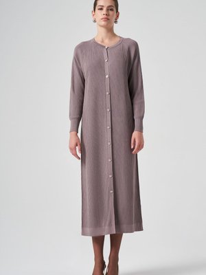 Merserize Çizgi Detay Uzun Hırka Vizon