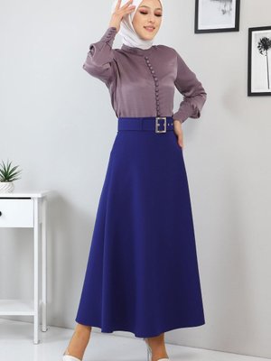Lila Düğme Detaylı Etekli Takım Lila Düğme Detaylı Etekli Takım