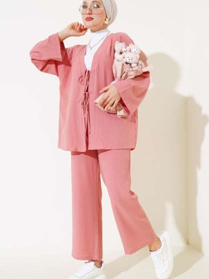 Pudra Önü Bağlamalı Kimono İkili Takım