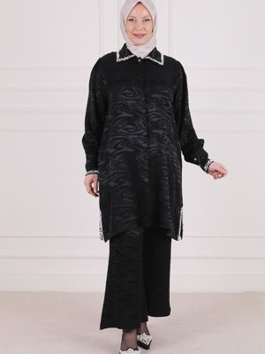 Büyük Beden Pantolonlu Takım Siyah