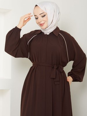 Bol Kesim İslami Ferace Reglan Kol Bej Renk Biyeli Medine İpeği