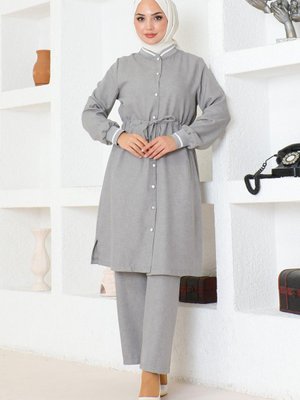 Gri Beli Bağcıklı Ribanalı Takım