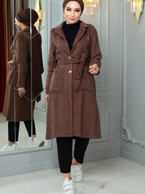 Kahverengi Cepli Kaşe Kaban Kahverengi Cepli Kaşe Kaban