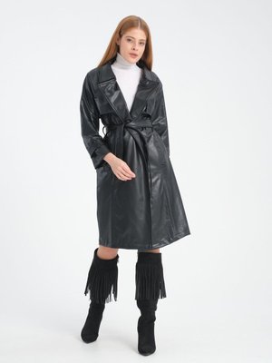 Premium Siyah Deri Trençkot