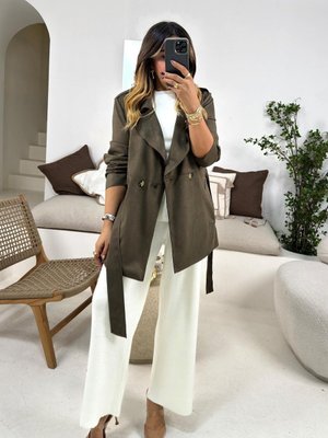 Haki Güderi Kısa Trençkot