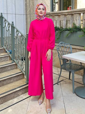 Beli Lastikli Tulum Fuşya Beli Lastikli Tulum Fuşya