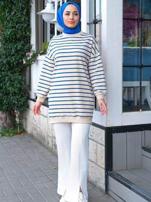 Çizgili Salaş Tunik Mavi Çizgili Salaş Tunik Mavi