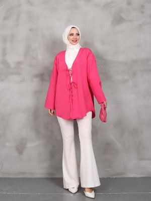 Fuşya Önü Bağlamalı Kimono Tunik