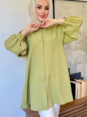 Açıkhaki Balon Kol Gömlek Tunik