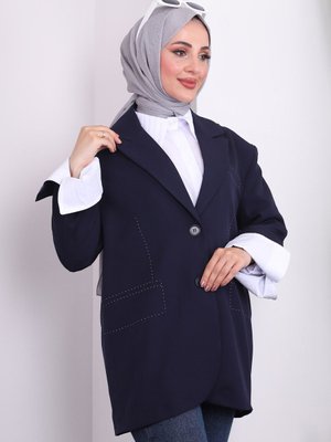 Lacivert Kuruvaze Yaka Blazer Ceket