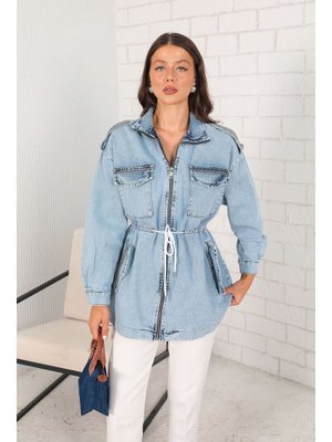 Mavi Taşlı Kot Ceket