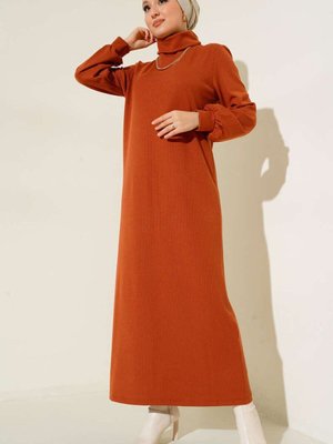 Kiremit Balıkçı Yaka Bürümcük Elbise Kiremit Balıkçı Yaka Bürümcük Elbise