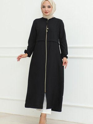 Baler Boydan Fermuarlı Ferace Siyah