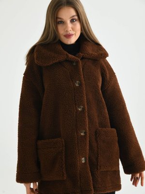 Kahverengi Düğmeli Peluş Mont Kahverengi Düğmeli Peluş Mont