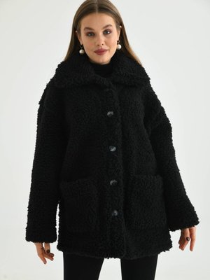 Siyah Düğmeli Peluş Mont Siyah Düğmeli Peluş Mont