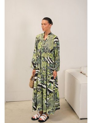 Yeşil Desenli Elbise