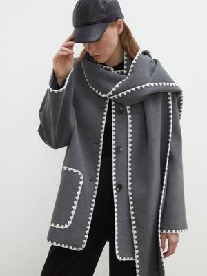 Maya Nakışlı Kaşe Kaban Antrasit