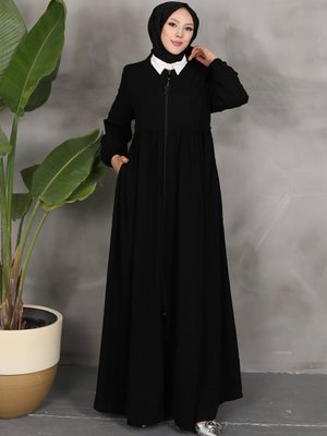 Büyük Beden Rabia Krep Kumaş Giyim Büzgülü Ferace Siyah Büyük Beden Rabia Krep Kumaş Giyim Büzgülü Ferace Siyah