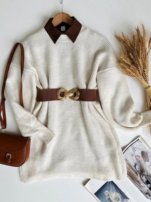 Beyaz Yumoş Triko Tunik