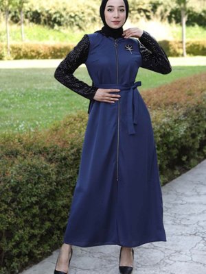 İndigo Pulpayet Detaylı Ferace İndigo Pulpayet Detaylı Ferace