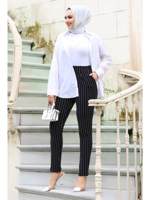 Siyah Double Paça Çizgili Havuç Pantolon Siyah Double Paça Çizgili Havuç Pantolon