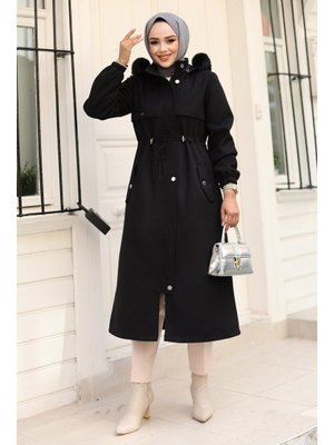 Siyah Tünel Detaylı Kaşe Kaban