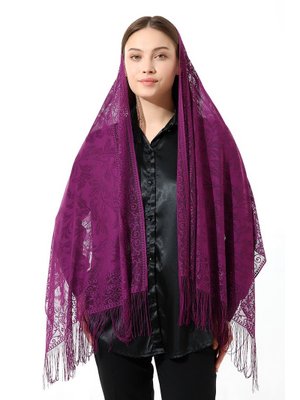 Fuşya Püsküllü Tül Şal Mevlüt Örtüsü Fuşya Püsküllü Tül Şal Mevlüt Örtüsü