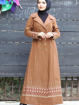 Taba Nakış Detaylı Kaşe Kaban