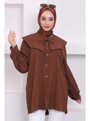 Kahverengi Bebe Yaka Bürümcük Tunik