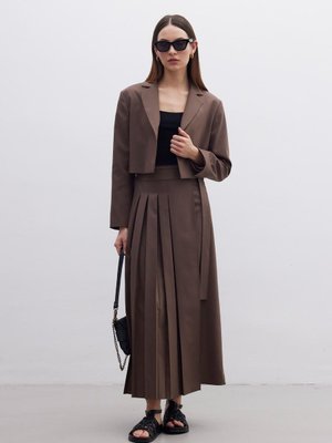 Pliseli Kruvaze Etek Kahverengi Pliseli Kruvaze Etek Kahverengi