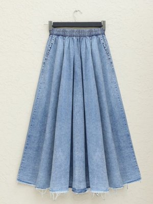 Eteği Püsküllü Yıkamalı Kot Etek