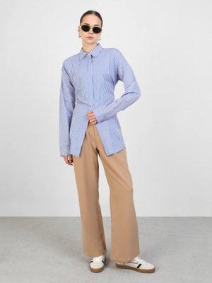 Bej Pili Detaylı Kumaş Pantolon