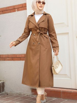 Düğmeli Taba Trençkot