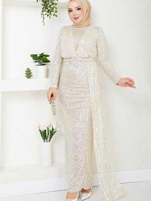 Pul Payet Abiye Elbise Bej Pul Payet Abiye Elbise Bej