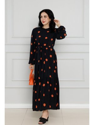 Kahverengi Puantiyeli Kuşaklı Eylül Elbise Kahverengi Puantiyeli Kuşaklı Eylül Elbise