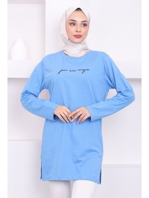 İndigo Baskılı Uzun Kol Penye Tunik İndigo Baskılı Uzun Kol Penye Tunik