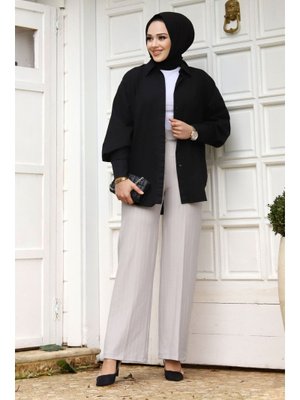 Gri Bol Paça Çizgili Pantolon Gri Bol Paça Çizgili Pantolon