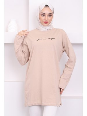Bisküvi Baskılı Uzun Kol Penye Tunik Bisküvi Baskılı Uzun Kol Penye Tunik