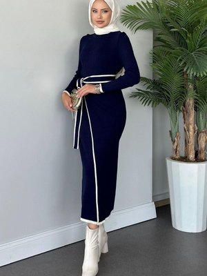 Valent Bağlamalı Triko Elbise Lacivert