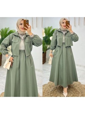 Birinci Sınıf Krep Kumaştan Etek Ve Fermuarlı Ceket İkili Takım