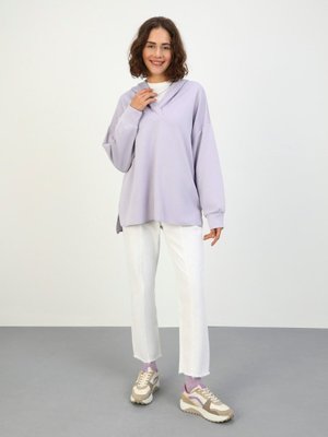 Yaka Detaylı Yumuşak Dokulu Kapüşonlu Sweatshirt Kirli Lila Yaka Detaylı Yumuşak Dokulu Kapüşonlu Sweatshirt Kirli Lila