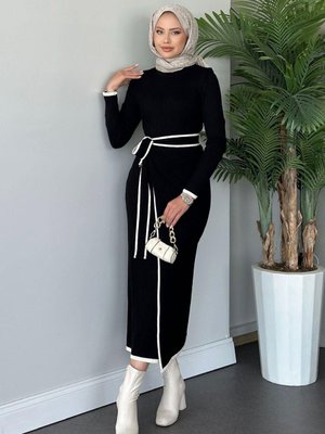 Valent Bağlamalı Triko Elbise Siyah